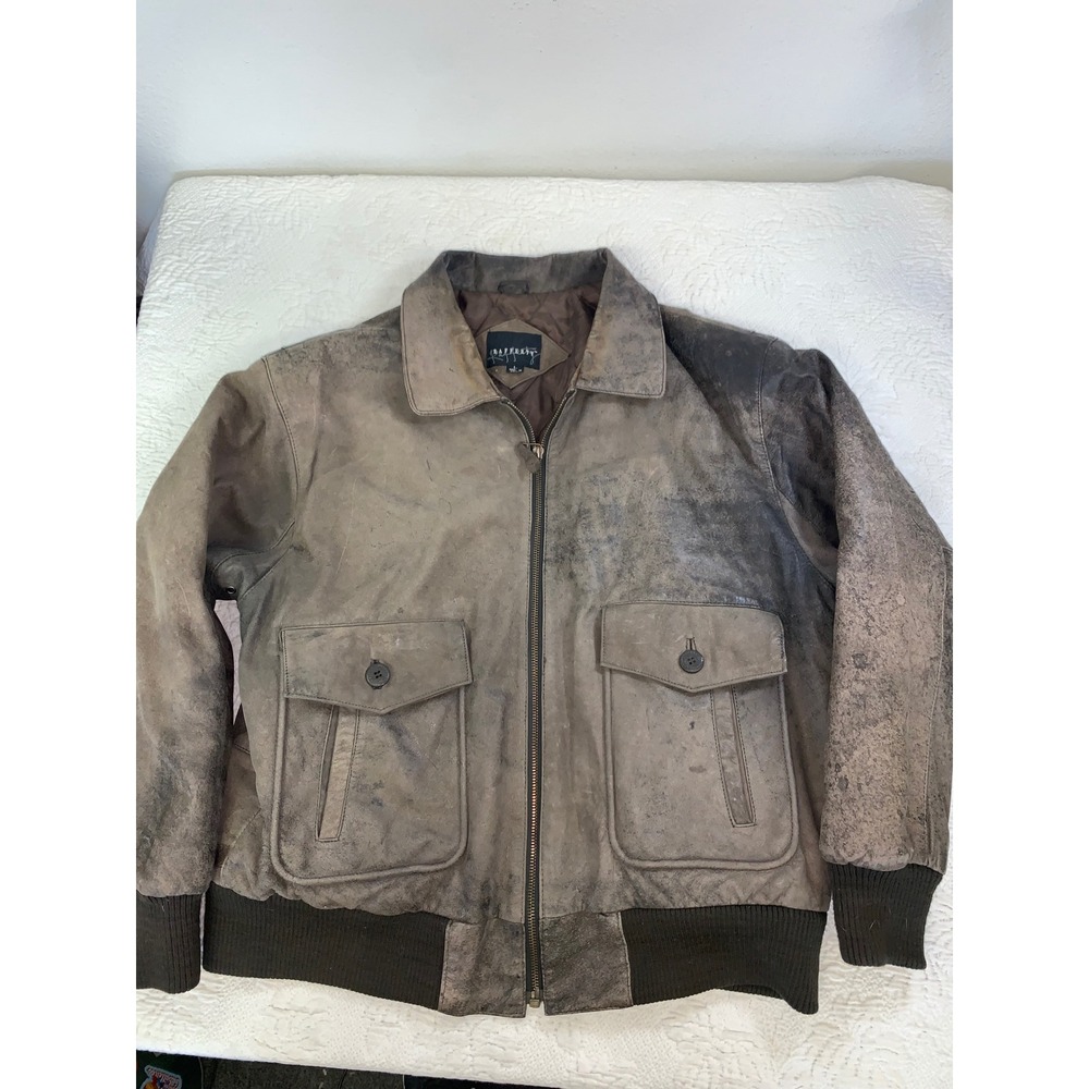 Vintage Rafferty Distressed Leather Bomber Jacket Mens Large Brown Flight Coat
